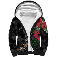 Hawaiian Tropical Plants and Turtles Sherpa Hoodie Polynesian Art Motifs LT03 Unisex Black - Polynesian Pride
