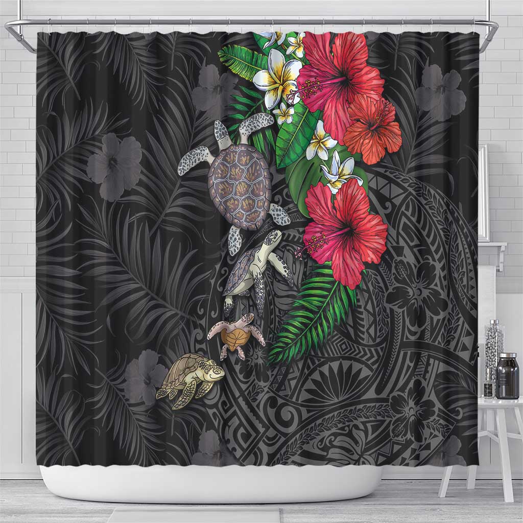 Hawaiian Tropical Plants and Turtles Shower Curtain Polynesian Art Motifs