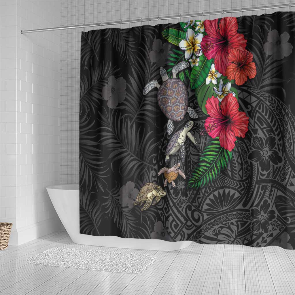 Hawaiian Tropical Plants and Turtles Shower Curtain Polynesian Art Motifs