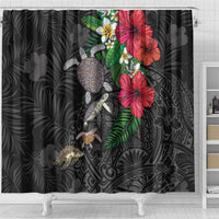 Hawaiian Tropical Plants and Turtles Shower Curtain Polynesian Art Motifs