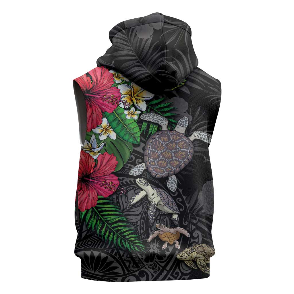 Hawaiian Tropical Plants and Turtles Sleeveless Zip Hoodie Polynesian Art Motifs LT03 - Polynesian Pride