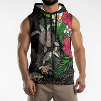 Hawaiian Tropical Plants and Turtles Sleeveless Zip Hoodie Polynesian Art Motifs LT03 - Polynesian Pride