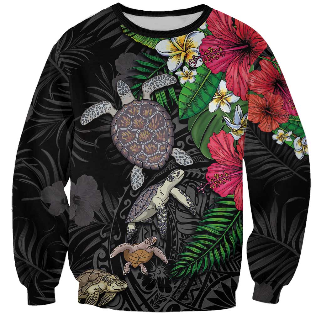 Hawaiian Tropical Plants and Turtles Sweatshirt Polynesian Art Motifs
