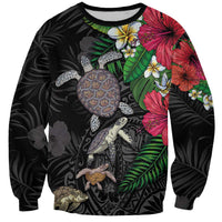 Hawaiian Tropical Plants and Turtles Sweatshirt Polynesian Art Motifs