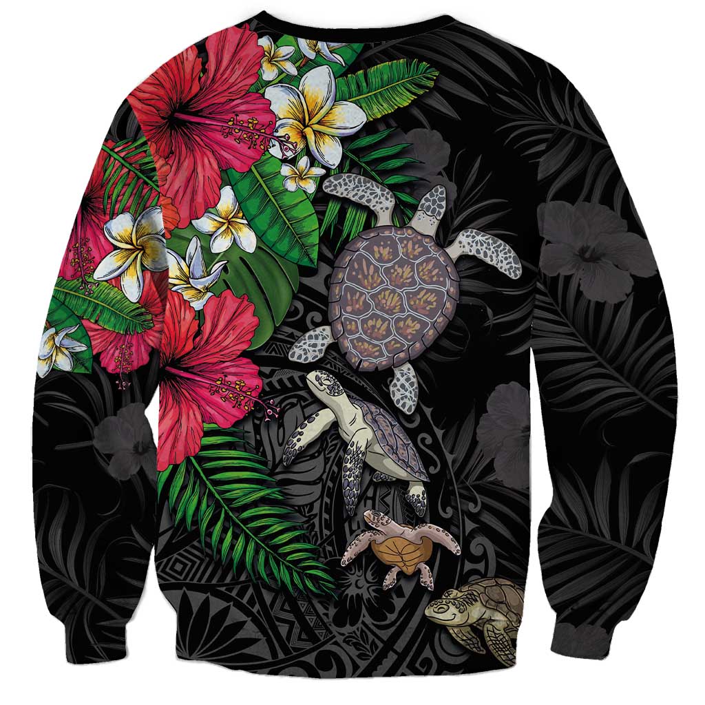 Hawaiian Tropical Plants and Turtles Sweatshirt Polynesian Art Motifs