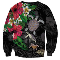 Hawaiian Tropical Plants and Turtles Sweatshirt Polynesian Art Motifs