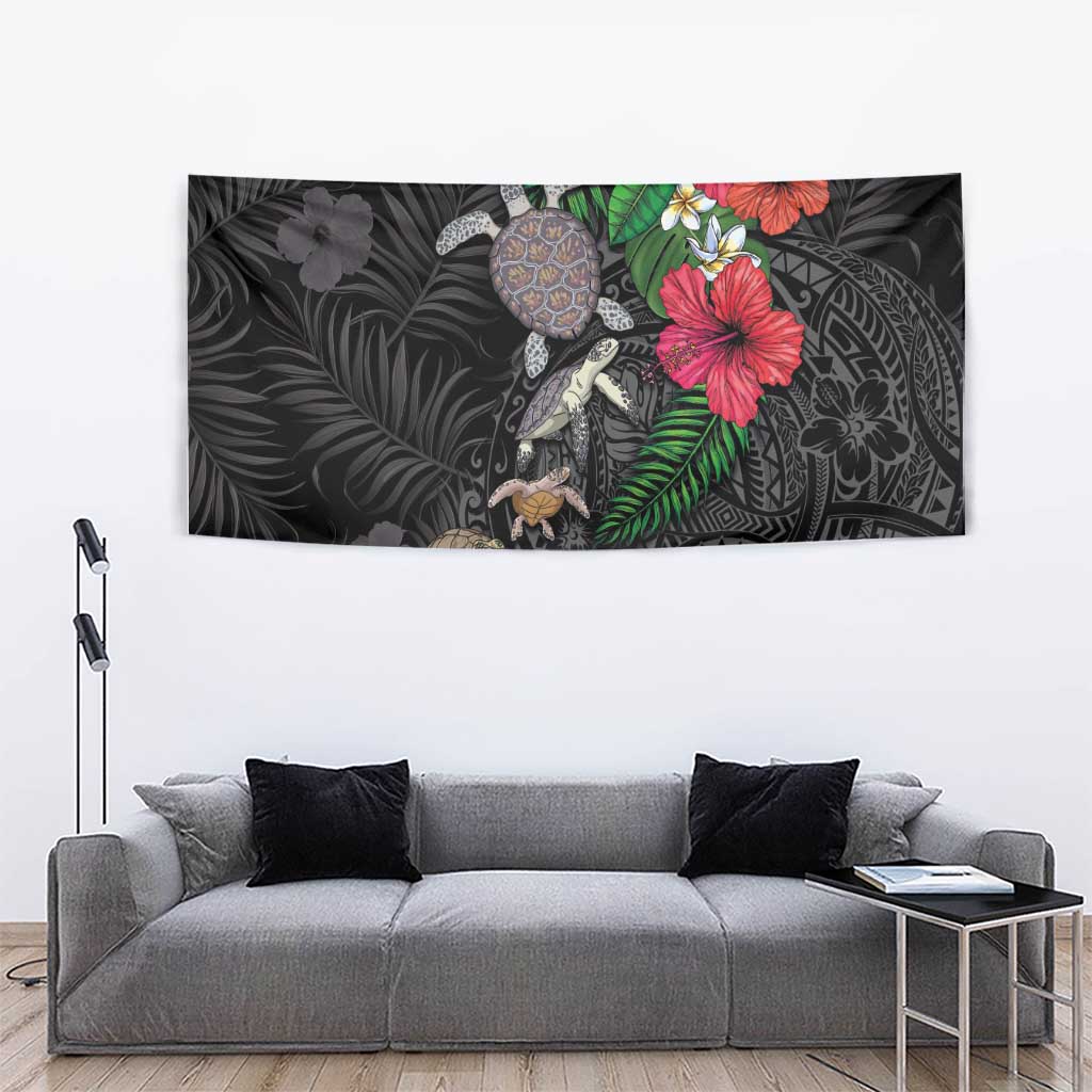 Hawaiian Tropical Plants and Turtles Tapestry Polynesian Art Motifs
