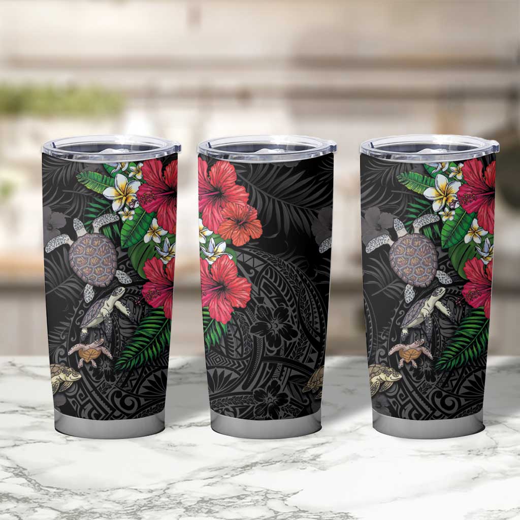 Hawaiian Tropical Plants and Turtles Tumbler Cup Polynesian Art Motifs