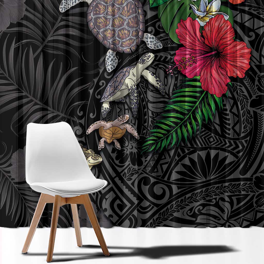 Hawaiian Tropical Plants and Turtles Window Curtain Polynesian Art Motifs