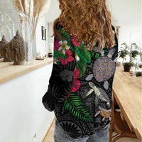 Hawaiian Tropical Plants and Turtles Women Casual Shirt Polynesian Art Motifs LT03 - Polynesian Pride