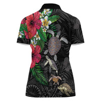 Hawaiian Tropical Plants and Turtles Women Polo Shirt Polynesian Art Motifs LT03 - Polynesian Pride