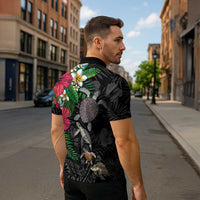Hawaiian Tropical Plants and Turtles Zipper Polo Shirt Polynesian Art Motifs LT03 - Polynesian Pride