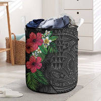 Hawaiian Tropical Plants Laundry Basket Kakau Tattoo and Polynesian Pattern Half Black Color