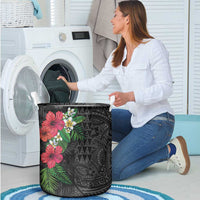 Hawaiian Tropical Plants Laundry Basket Kakau Tattoo and Polynesian Pattern Half Black Color