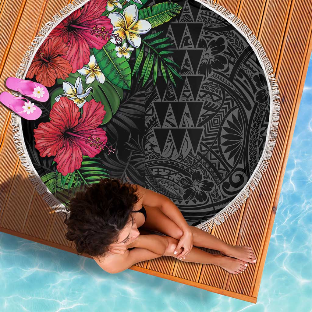 Hawaiian Tropical Plants Beach Blanket Kakau Tattoo and Polynesian Pattern Half Black Color