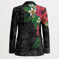 Hawaiian Tropical Plants Blazer Kakau Tattoo and Polynesian Pattern Half Black Color
