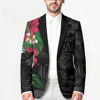 Hawaiian Tropical Plants Blazer Kakau Tattoo and Polynesian Pattern Half Black Color