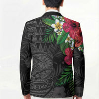 Hawaiian Tropical Plants Blazer Kakau Tattoo and Polynesian Pattern Half Black Color