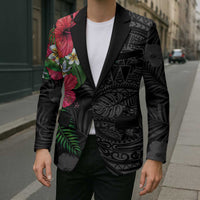 Hawaiian Tropical Plants Blazer Kakau Tattoo and Polynesian Pattern Half Black Color
