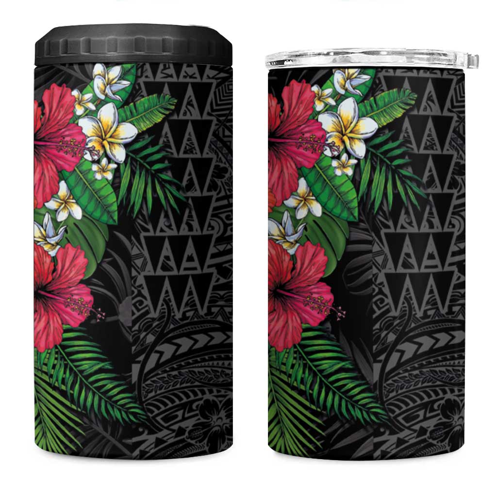 Hawaiian Tropical Plants 4 in 1 Can Cooler Tumbler Kakau Tattoo and Polynesian Pattern Half Black Color LT03 One Size: 16 oz Black - Polynesian Pride