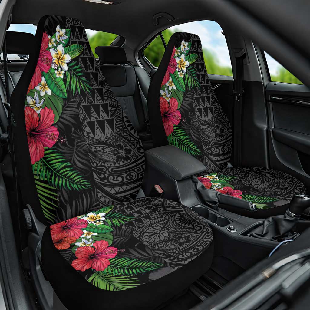 Hawaiian Tropical Plants Car Seat Cover Kakau Tattoo and Polynesian Pattern Half Black Color LT03 One Size Black - Polynesian Pride