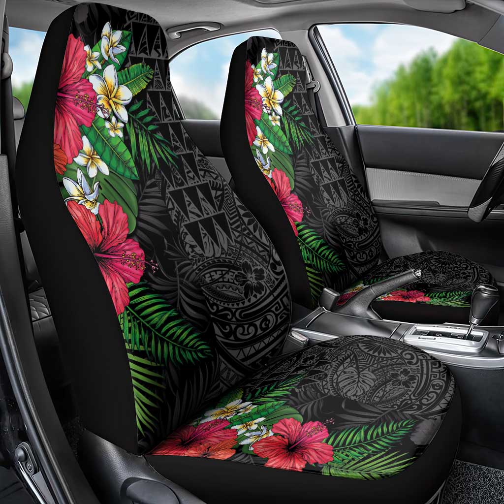 Hawaiian Tropical Plants Car Seat Cover Kakau Tattoo and Polynesian Pattern Half Black Color LT03 - Polynesian Pride