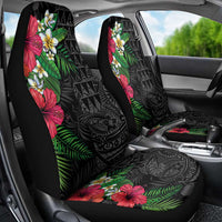 Hawaiian Tropical Plants Car Seat Cover Kakau Tattoo and Polynesian Pattern Half Black Color LT03 - Polynesian Pride