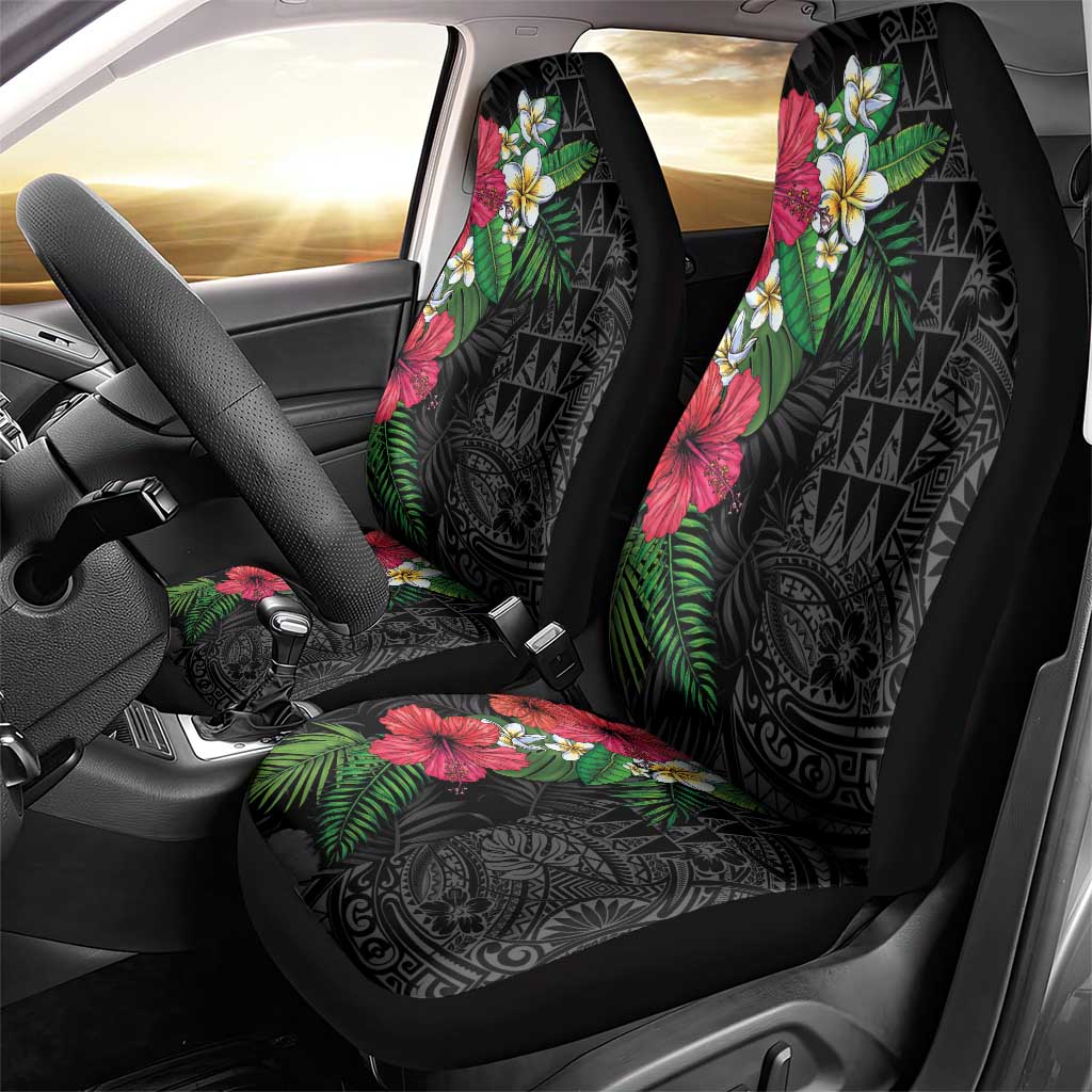 Hawaiian Tropical Plants Car Seat Cover Kakau Tattoo and Polynesian Pattern Half Black Color LT03 - Polynesian Pride
