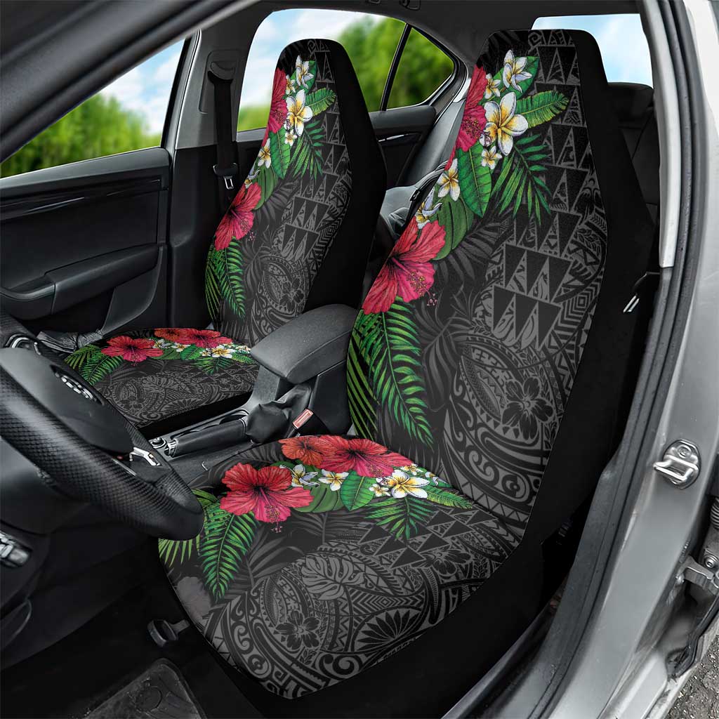 Hawaiian Tropical Plants Car Seat Cover Kakau Tattoo and Polynesian Pattern Half Black Color LT03 - Polynesian Pride