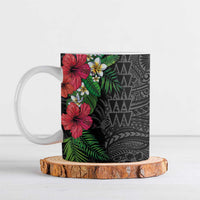 Hawaiian Tropical Plants Ceramic Mug Kakau Tattoo and Polynesian Pattern Half Black Color
