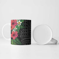 Hawaiian Tropical Plants Ceramic Mug Kakau Tattoo and Polynesian Pattern Half Black Color