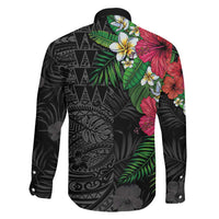 Hawaiian Tropical Plants Family Matching Puletasi and Hawaiian Shirt Kakau Tattoo and Polynesian Pattern Half Black Color LT03 - Polynesian Pride