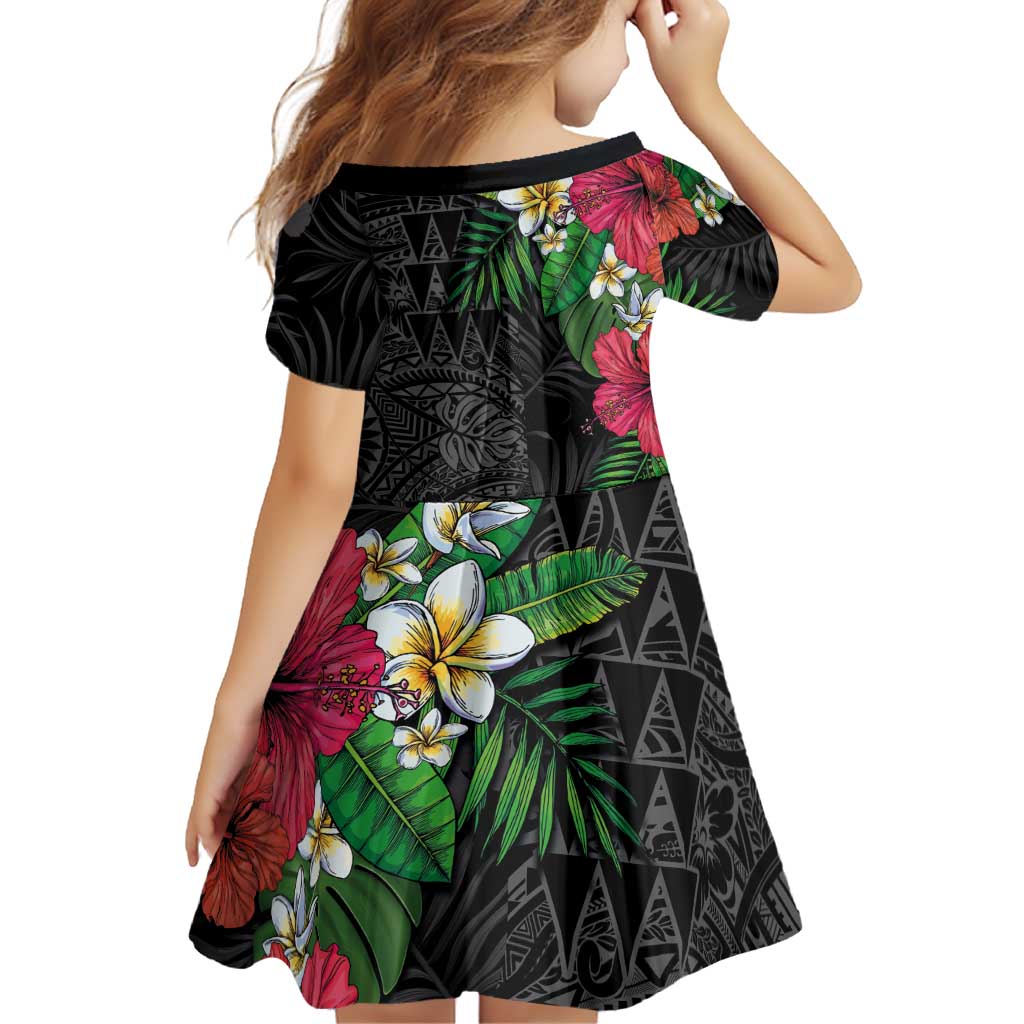 Hawaiian Tropical Plants Family Matching Short Sleeve Bodycon Dress and Hawaiian Shirt Kakau Tattoo and Polynesian Pattern Half Black Color LT03 - Polynesian Pride