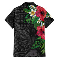 Hawaiian Tropical Plants Family Matching Tank Maxi Dress and Hawaiian Shirt Kakau Tattoo and Polynesian Pattern Half Black Color