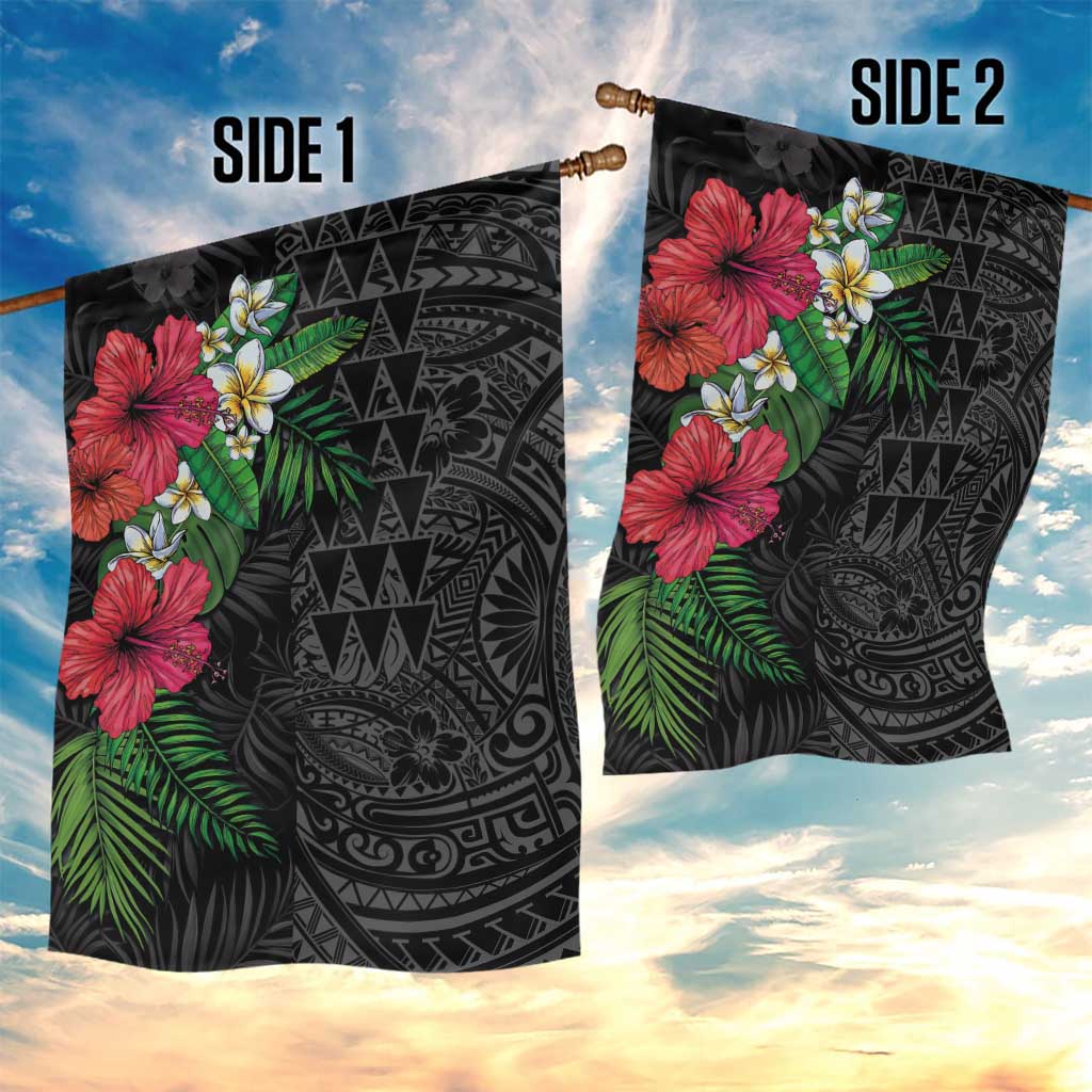 Hawaiian Tropical Plants Garden Flag Kakau Tattoo and Polynesian Pattern Half Black Color LT03 - Polynesian Pride