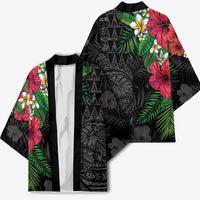 Hawaiian Tropical Plants Kimono Kakau Tattoo and Polynesian Pattern Half Black Color