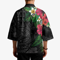 Hawaiian Tropical Plants Kimono Kakau Tattoo and Polynesian Pattern Half Black Color