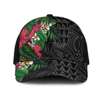 Hawaiian Tropical Plants Mesh Trucker Cap Kakau Tattoo and Polynesian Pattern Half Black Color