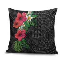 Hawaiian Tropical Plants Pillow Cover Kakau Tattoo and Polynesian Pattern Half Black Color LT03 Black - Polynesian Pride