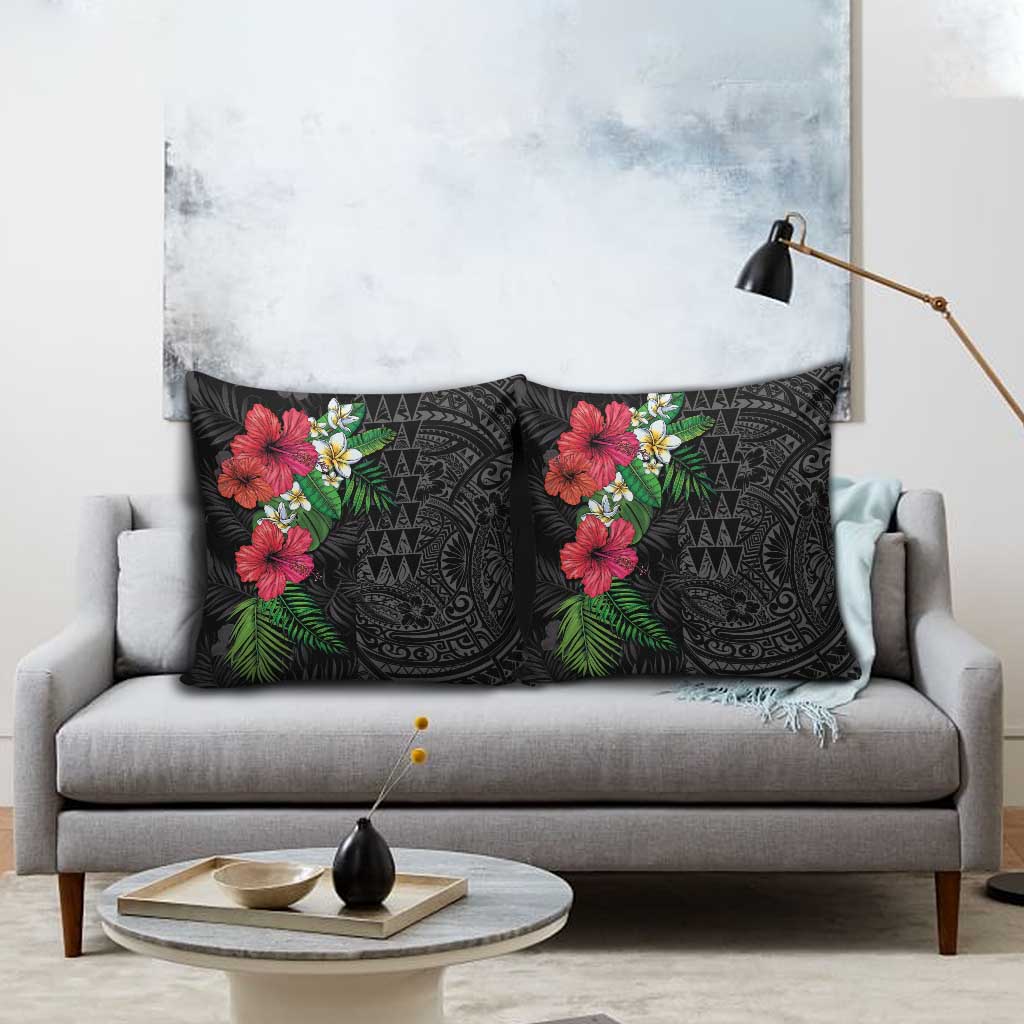 Hawaiian Tropical Plants Pillow Cover Kakau Tattoo and Polynesian Pattern Half Black Color LT03 - Polynesian Pride