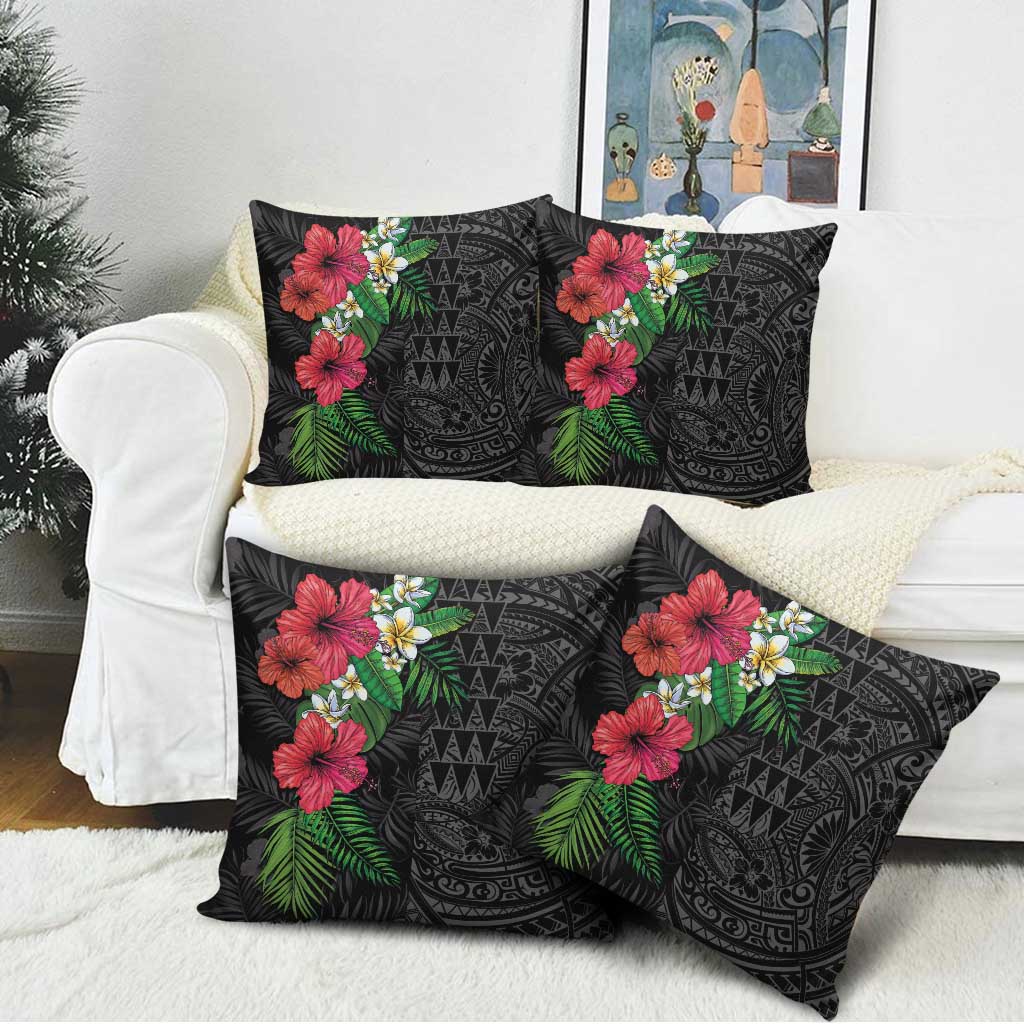 Hawaiian Tropical Plants Pillow Cover Kakau Tattoo and Polynesian Pattern Half Black Color LT03 - Polynesian Pride