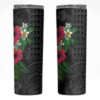 Hawaiian Tropical Plants Skinny Tumbler Kakau Tattoo and Polynesian Pattern Half Black Color LT03 Black - Polynesian Pride