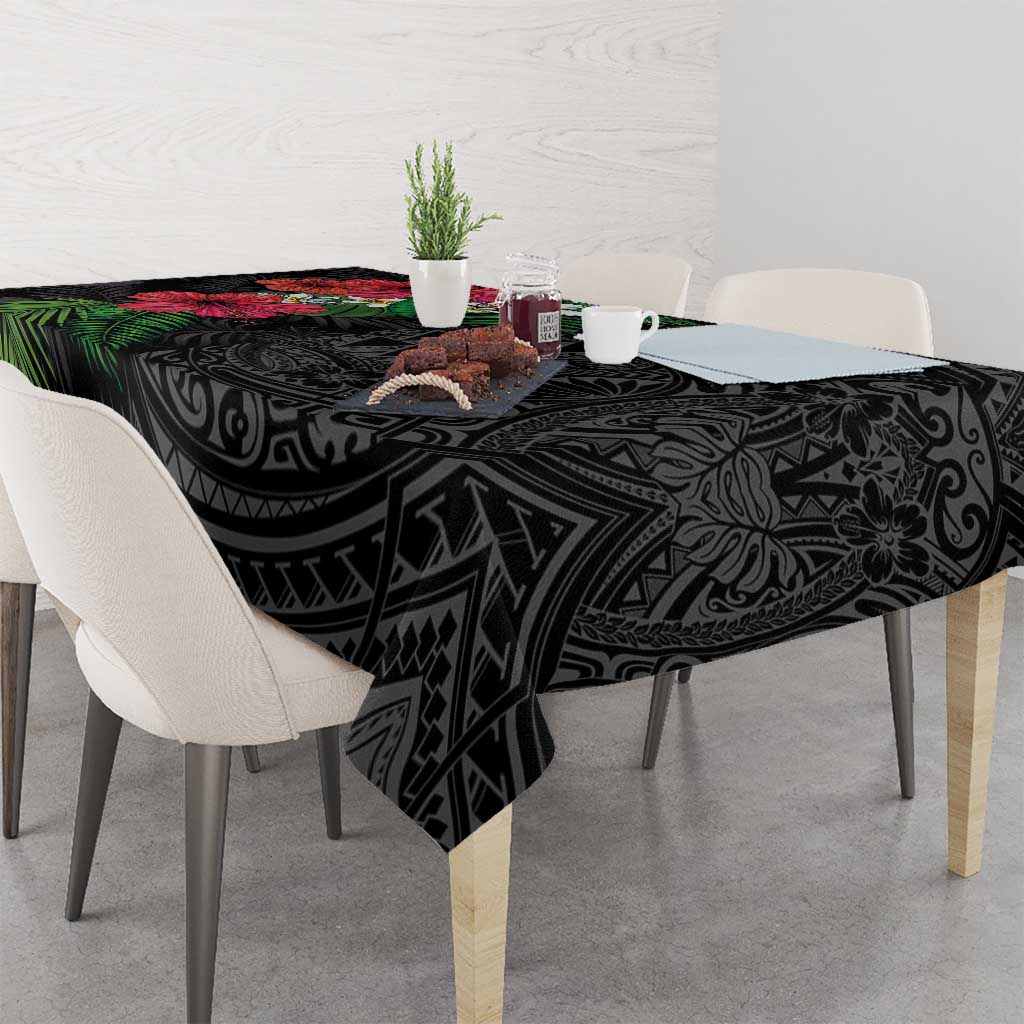 Hawaiian Tropical Plants Tablecloth Kakau Tattoo and Polynesian Pattern Half Black Color LT03 - Polynesian Pride