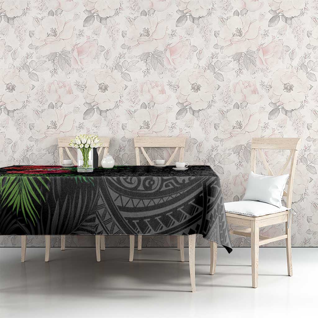Hawaiian Tropical Plants Tablecloth Kakau Tattoo and Polynesian Pattern Half Black Color LT03 - Polynesian Pride