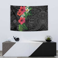 Hawaiian Tropical Plants Tapestry Kakau Tattoo and Polynesian Pattern Half Black Color