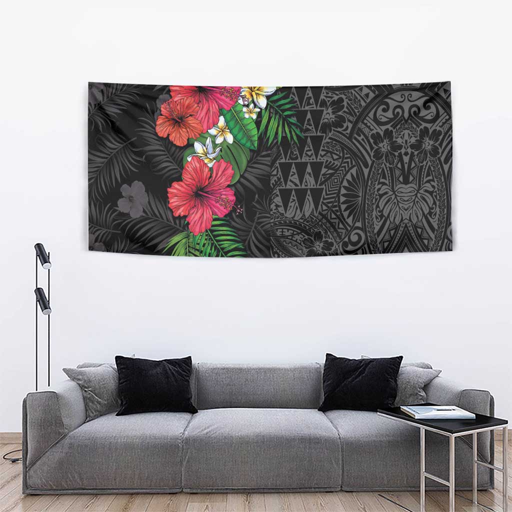 Hawaiian Tropical Plants Tapestry Kakau Tattoo and Polynesian Pattern Half Black Color