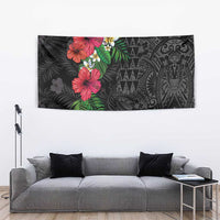 Hawaiian Tropical Plants Tapestry Kakau Tattoo and Polynesian Pattern Half Black Color