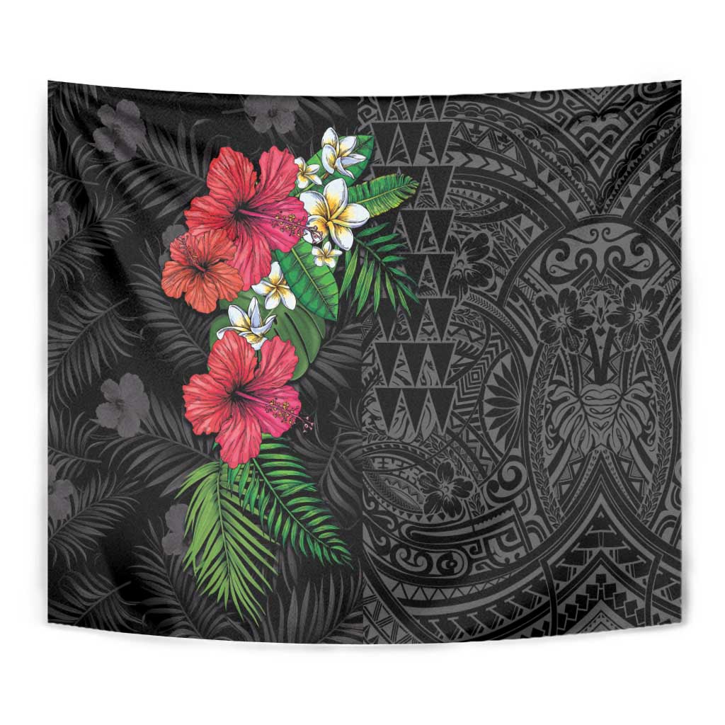 Hawaiian Tropical Plants Tapestry Kakau Tattoo and Polynesian Pattern Half Black Color