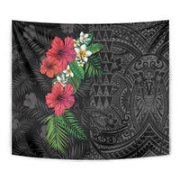 Hawaiian Tropical Plants Tapestry Kakau Tattoo and Polynesian Pattern Half Black Color