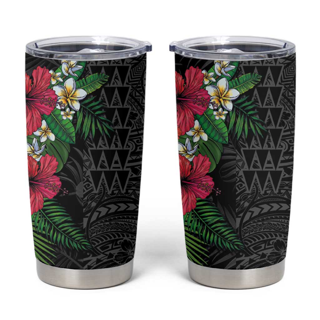 Hawaiian Tropical Plants Tumbler Cup Kakau Tattoo and Polynesian Pattern Half Black Color LT03 Black - Polynesian Pride
